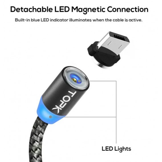 Черный магнитный кабель Topk Micro USB