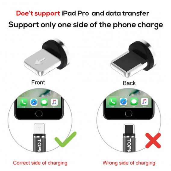 Магнітний кабель Lightning (на Iphone) для зарядки Topk, чорний