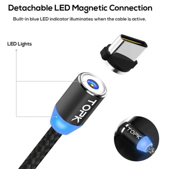 Магнитный Type C кабель для зарядки Topk, черный