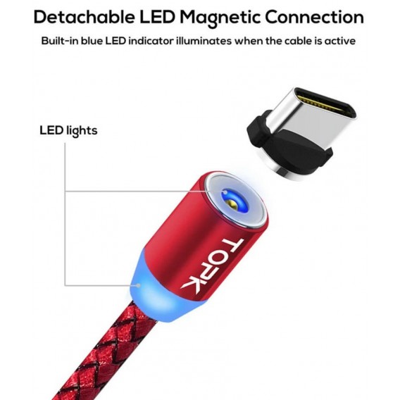 Магнітний Type C кабель для зарядки - Topk, червоний