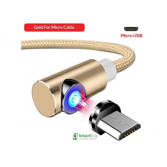 Кутовий Micro USB магнітний кабель Topk, золотой