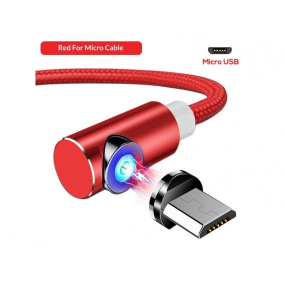 Кутовий Micro USB магнітний кабель Topk, червоний
