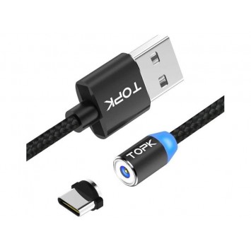 Чорний магнітний кабель USB Type C, Topk