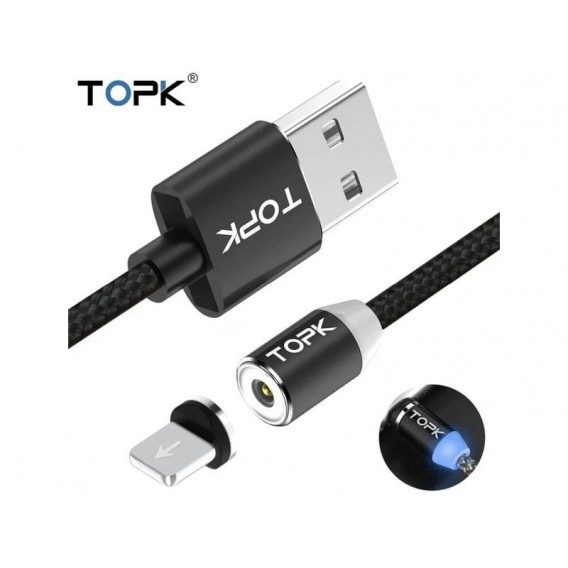 Магнітний кабель Lightning (на Iphone) для зарядки Topk, чорний