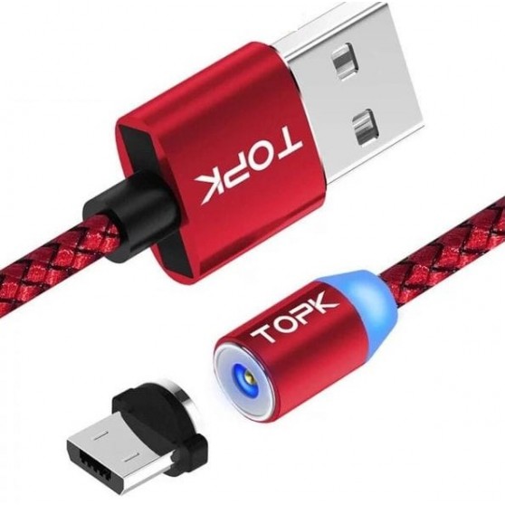 Червоний магнітний кабель Topk Micro USB