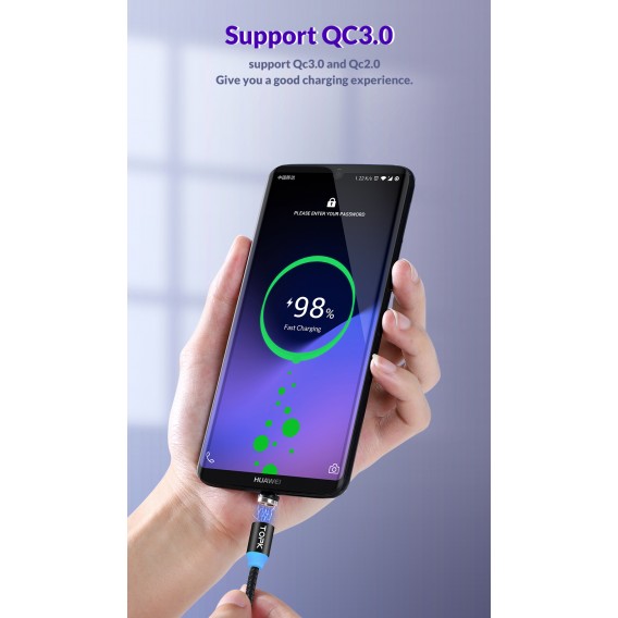 Магнітний кабель type c для швидкої зарядки TOPK, чорний