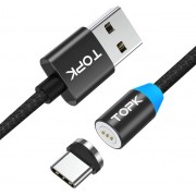 USB Type C магнітний кабель для швидкої зарядки TOPK, чорний
