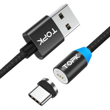 USB Type C магнитный кабель для быстрой зарядки TOPK, черный