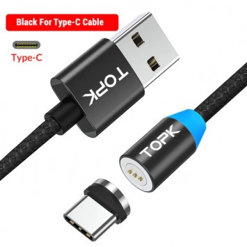 USB Type C магнітний кабель для швидкої зарядки TOPK, чорний - Type-C кабелі - зображення 1 