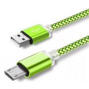 Усиленный Micro USB кабель с долгим соединителем, зеленый