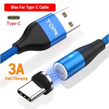 USB Type C магнітний кабель для швидкої зарядки TOPK, синий - Type-C кабелі - зображення 1 