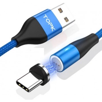USB Type C магнітний кабель для швидкої зарядки TOPK, синий