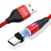 USB Type C магнітний кабель для швидкої зарядки TOPK, червоний