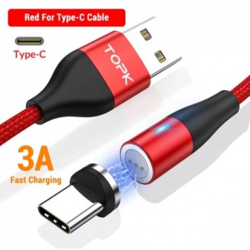 USB Type C магнитный кабель для быстрой зарядки TOPK, красный - Type-C кабели - изображение 1