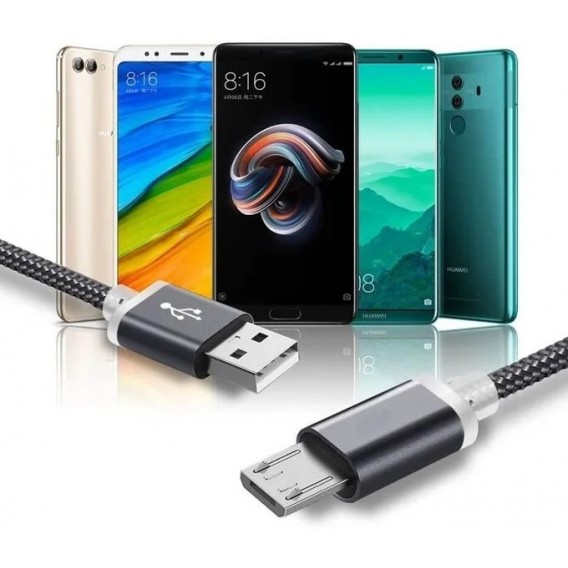 Micro USB кабель с длинным штекером 9 мм, 2 м, Черный