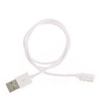 Белый магнитный USB-кабель с двумя контактами и диаметром 4 мм, предназначенный для смарт-часов.