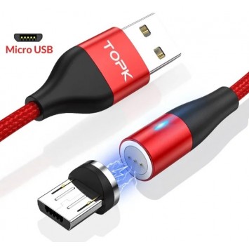 Micro USB магнітний кабель для швидкої зарядки TOPK, червоний