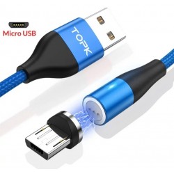 Магнітний кабель Micro USB з підтримкою швидкої зарядки TOPK, синій