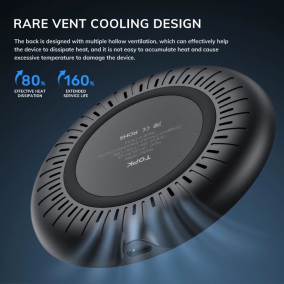 Бездротовий зарядний пристрій TOPK B09W (швидке заряджання 10W), чорний