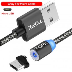 Магнітний Micro USB кабель 2 м, Topk (Сірий)