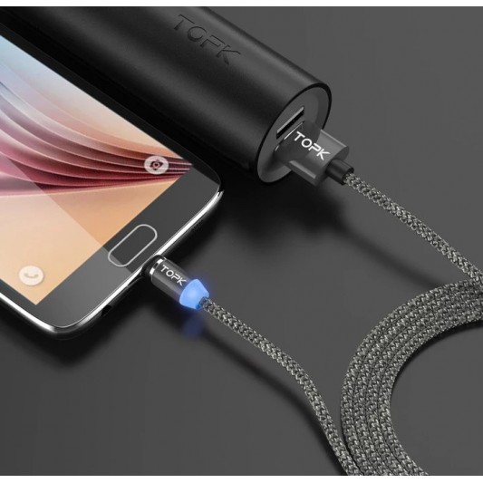 Магнітний USB Micro USB кабель 2 м, Topk (Чорний) - зображення 1 