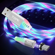 Магнитный кабель Type C для быстрой зарядки светящийся, TOPK (серый)