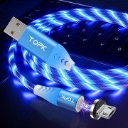 Магнітний кабель мікро USB який світиться TOPK, блакитний