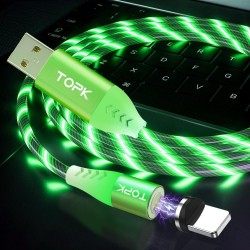 Магнитный кабель Lightning светящийся TOPK, зеленый
