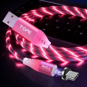 Магнітний кабель Type C для швидкої зарядки який світиться, TOPK (рожевий)
