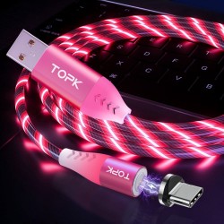 Магнитный кабель Type C для быстрой зарядки светящийся, TOPK (розовый)