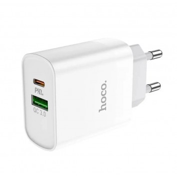 Белое зарядное устройство HOCO C80A Rapido с функцией быстрой зарядки PD20W+QC3.0, имеющее Type-C и USB порты