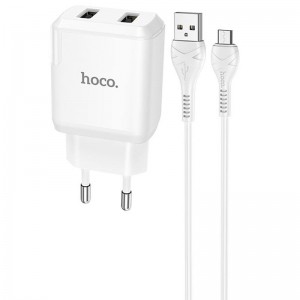 СЗУ HOCO N7 (2USB/2,1A) + USB - MicroUSB (Білий)