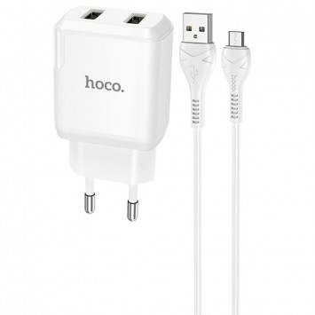 СЗУ HOCO N7 (2USB/2,1A) + USB - MicroUSB (Білий)