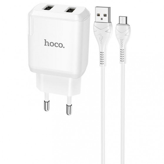 СЗУ HOCO N7 (2USB/2,1A) + USB - MicroUSB (Білий)