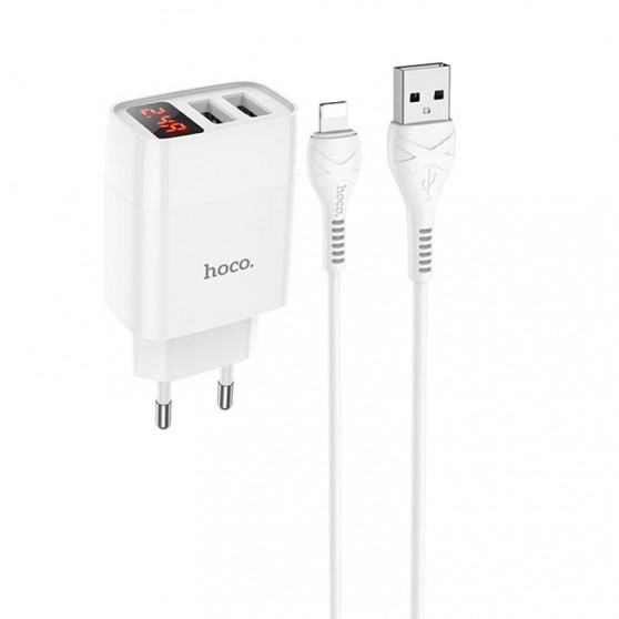 Комплект заряджання для iPhone HOCO C86A (2USB/2.4A) + Lightning (Білий)