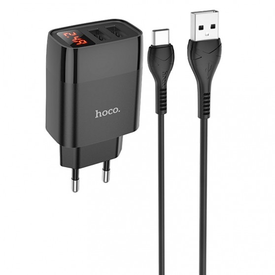 Зарядний пристрій з кабелем HOCO C86A (2USB/2.4A) + Type-C (Чорний)