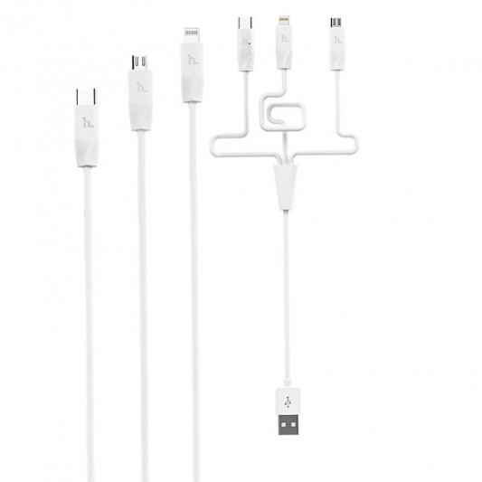 Дата кабелю Hoco X1 Rapid 3in1 (Lightning+Micro USB+Type-C) (1m) (Білий)