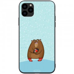 TPU+PC чехол для Apple iPhone 11 Pro Max (6.5"") - ForFun (Медведь и снегирь / Голубой)
