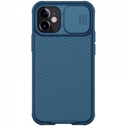 Карбоновая накладка для Apple iPhone 12 mini (5.4"") - Nillkin Camshield (шторка на камеру) (Синий / Blue)