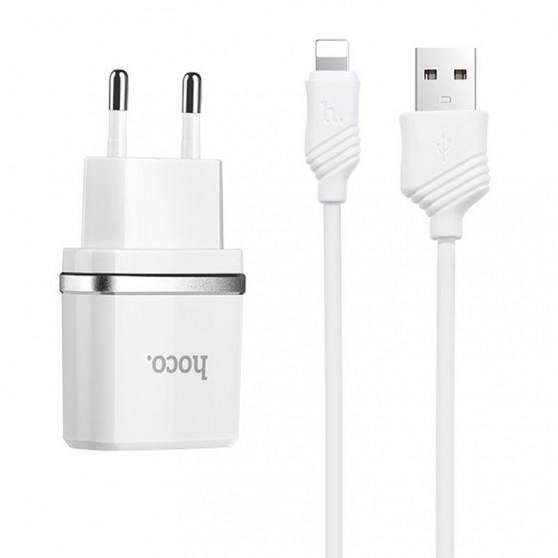 Зарядний пристрій iPhone Hoco C12 Charger + Cable Lightning 2.4A 2USB (Білий)