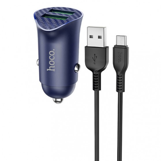 Автомобильное зарядное устройство Hoco Z39 QC3.0 (2USB) + MicroUSB (Синий)