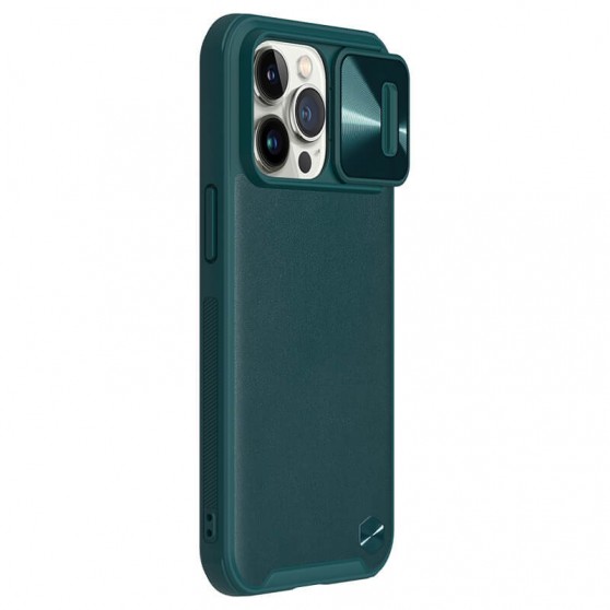 Шкіряна накладка для iPhone 13 Pro Max - Nillkin Camshield Leather (шторка на камеру) (Зелений / Green)