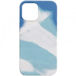 Чехол для Apple iPhone 12 Pro Max (6.7"") - Silicone case full Aquarelle (Бирюзово-белый)