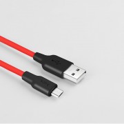 Дата кабель Hoco X21 Silicone MicroUSB Cable (1m) (Чорний/Червоний)