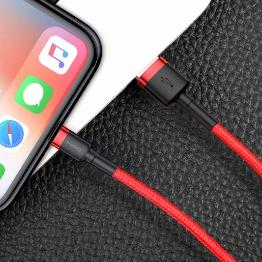 Дата кабель Baseus Cafule Lightning Cable 1.5A (2m) (CALKLF-C) (Червоний/Чорний) - зображення 5 