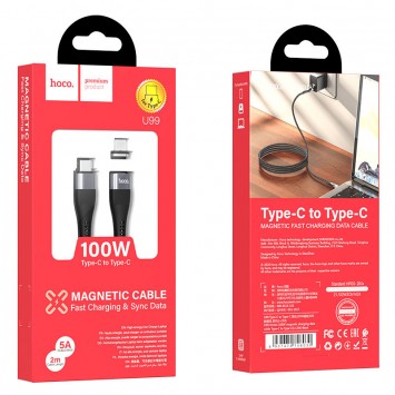 Дата кабель Hoco U99 Magnetic Type-C to Type-C 100W (1m) (Чорний) - Type-C кабелі - зображення 7 