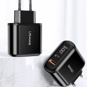 Блок зарядки для телефона USAMS US-CC085 T23 QC3.0+PD3.0 18W Digital Display Fast Charger （EU） (Черный)