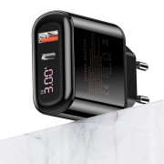 Блок живлення для телефону USAMS US-CC085 T23 QC3.0+PD3.0 18W Digital Display Fast Charger （EU） (Чорний)
