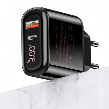 Блок живлення для телефону USAMS US-CC085 T23 QC3.0+PD3.0 18W Digital Display Fast Charger （EU） (Чорний) - Мережеві ЗП (220 В) - зображення 4 