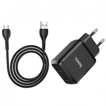 Зарядний пристрій HOCO N7 (2USB/2,1A) + USB - MicroUSB (Чорний) - Мережеві ЗП (220 В) - зображення 1 
